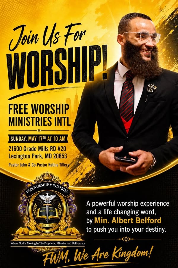 Join Us For Worship — Free Worship Ministries Intl flyer